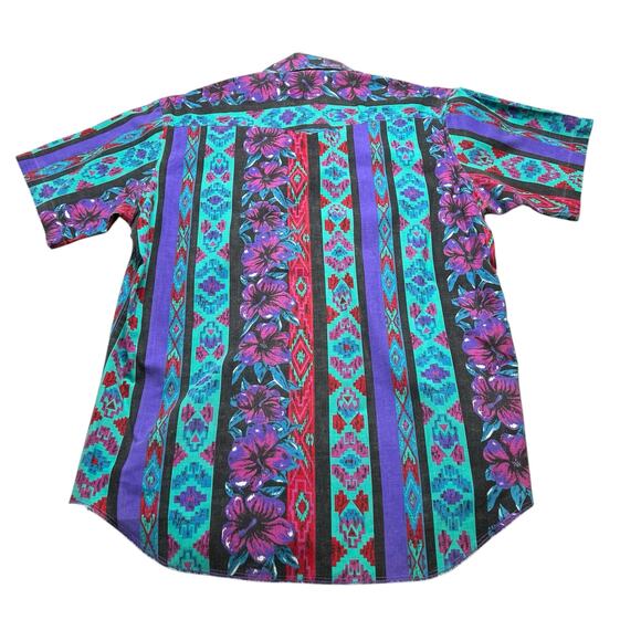 Vintage Wrangler Men Aztec Flower Short Sleeve Shirt Size Large Western Retro - Picture 7 of 10